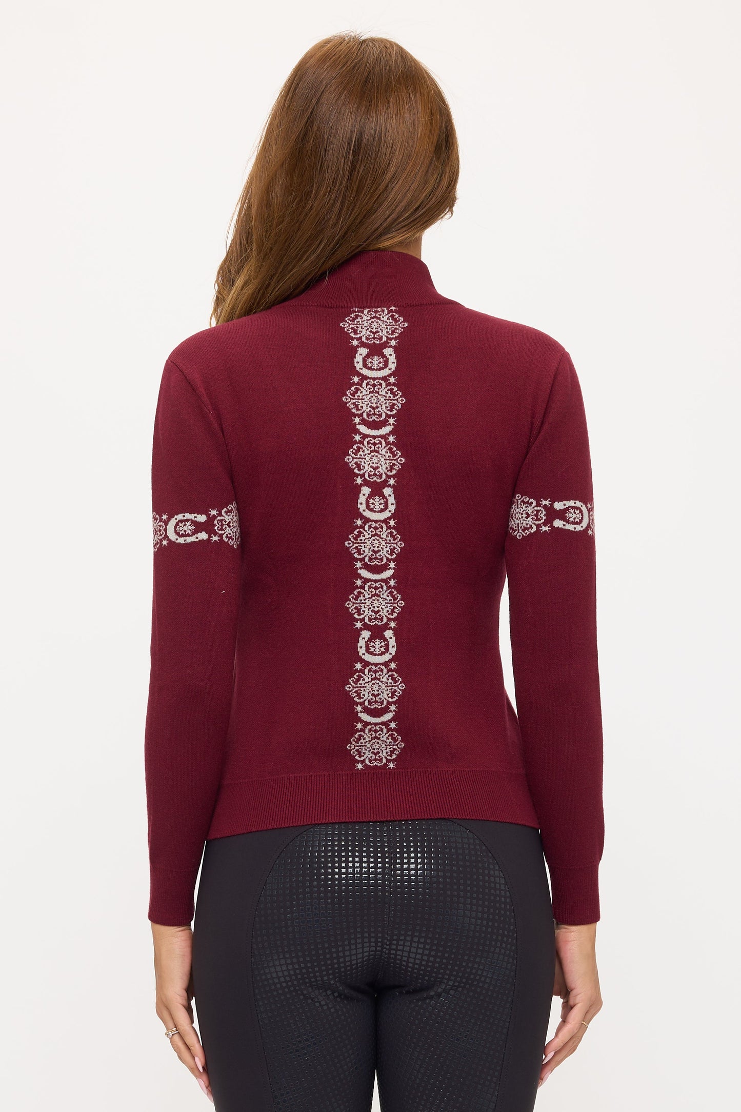 Dancing Equestrian Catching Snowflakes - Burgundy Knit