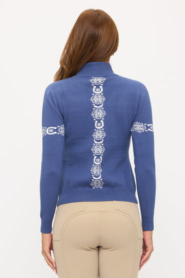 Dancing Equestrian Catching Snowflakes - Indigo Knit