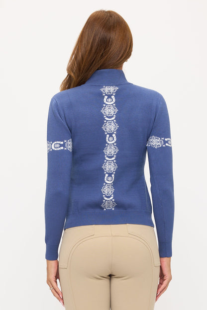Dancing Equestrian Catching Snowflakes - Indigo Knit