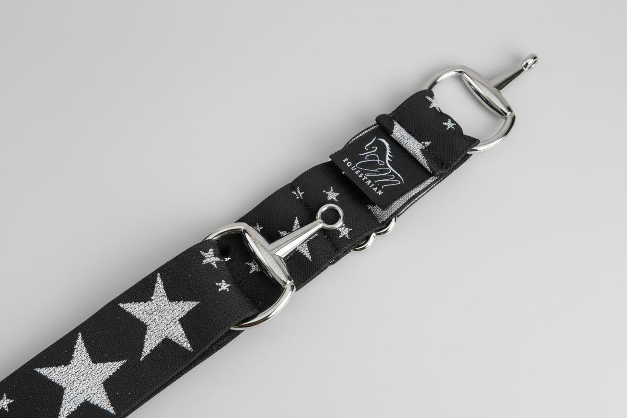 Star silver and black snaffle belt buckle with adjustable
