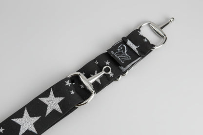Star silver and black snaffle belt buckle with adjustable