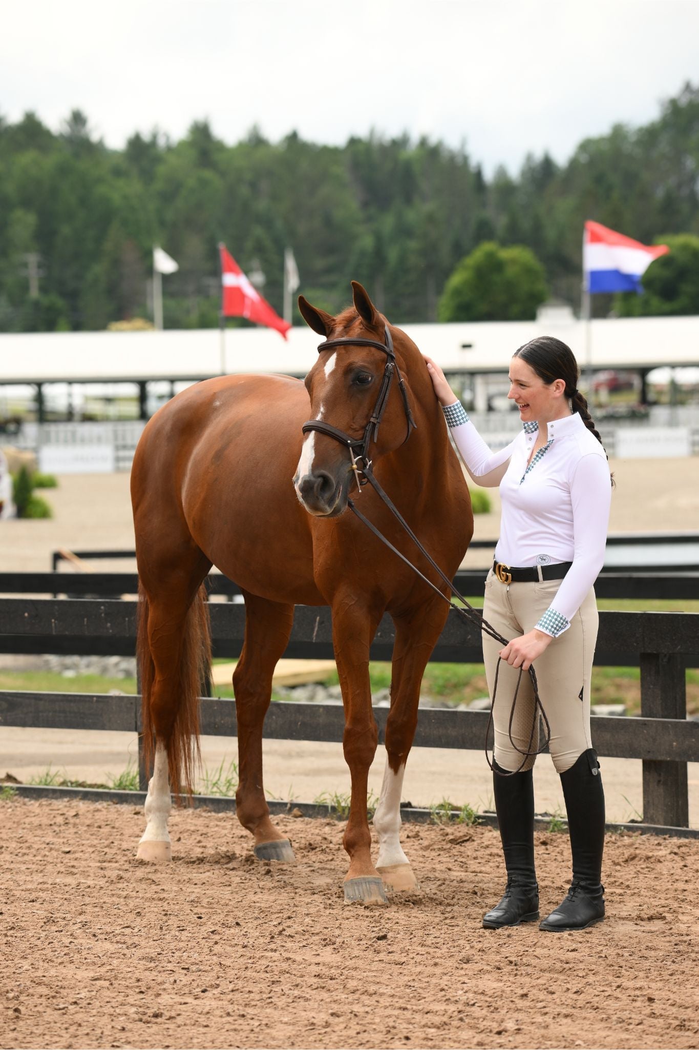 Essex Classics Geometric Ladies Talent Yarn Straight Collar Long Sleeve Show Shirt - Green