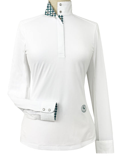 Essex Classics Geometric Ladies Talent Yarn Straight Collar Long Sleeve Show Shirt - Green