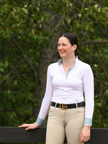 Essex Classics Geometric Ladies Talent Yarn Straight Collar Long Sleeve Show Shirt - Green