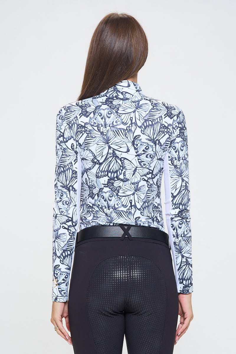 Dancing Equestrian Black & White Butterflies Sunshirt
