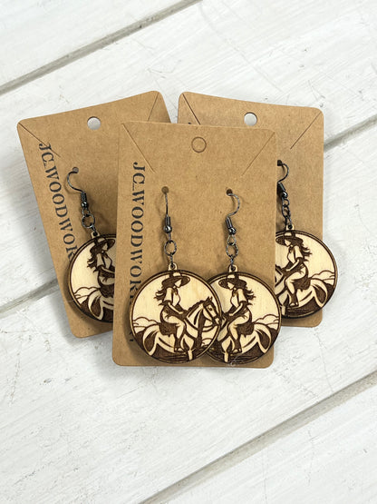 JC Woodworking Large Rider in Circle Dangle Earring