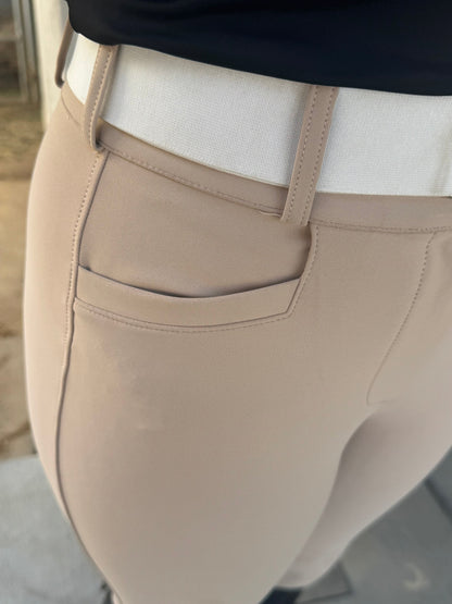Tan CM Button up logo Breeches Women's Full Seat Riding Silicon Grip Horse Riding Equestrian Breeches