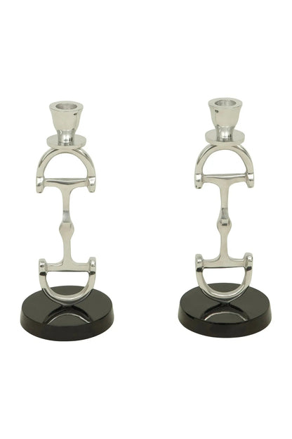 Huntley D Bit Pair of Candlesticks, Pair in Aluminum Silver Finish