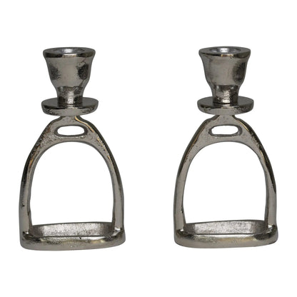 Huntley Equestrian Stirrup Candle Stick Holders, Silver set of 2