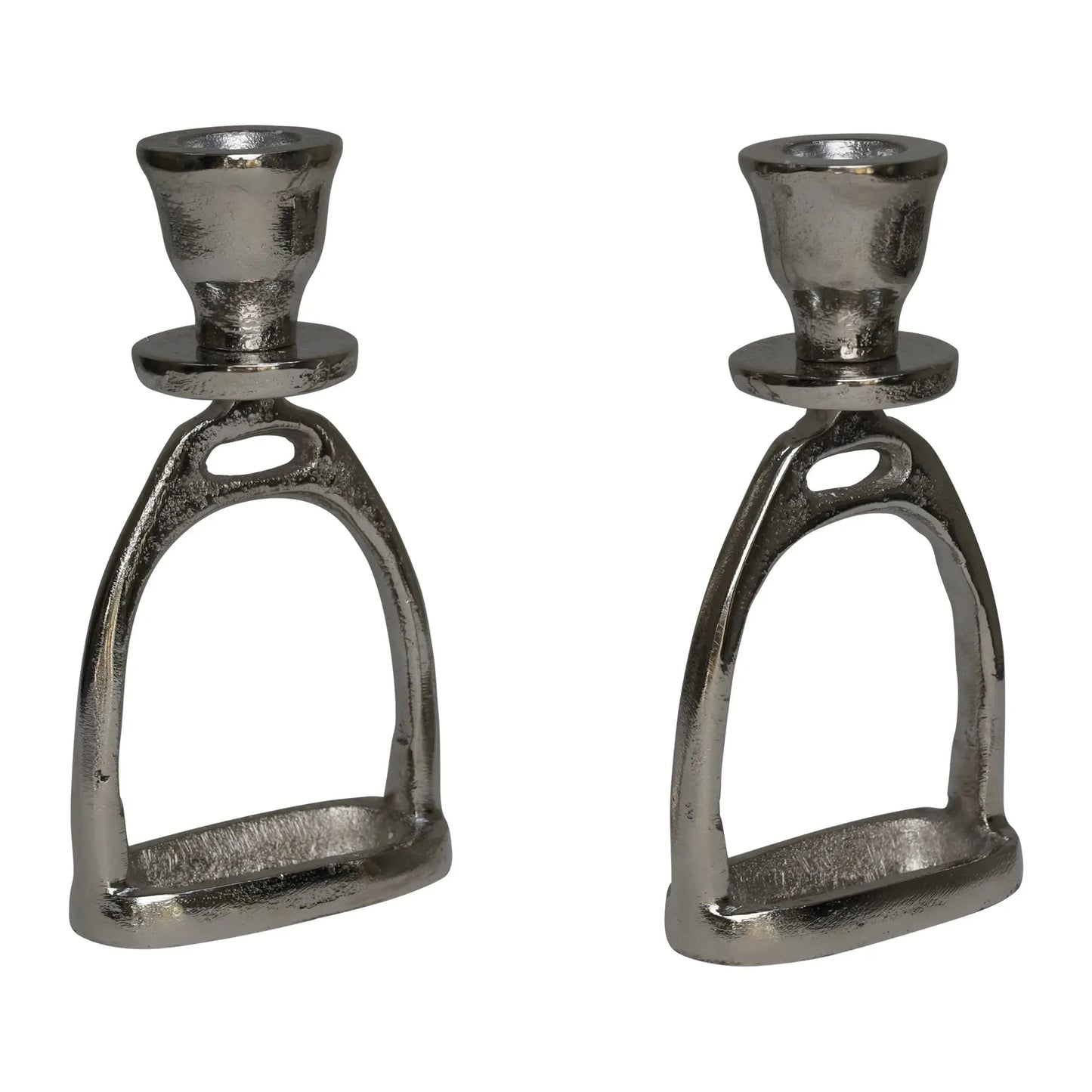 Huntley Equestrian Stirrup Candle Stick Holders, Silver set of 2