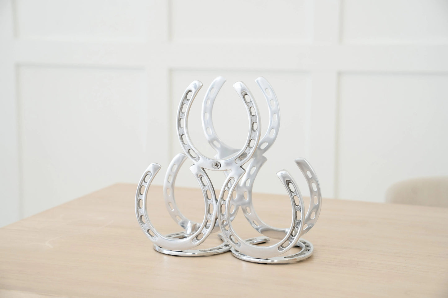 Huntley Horseshoe 3-Bottle Wine Rack, Aluminum Silver Finish