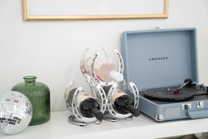 Huntley Horseshoe 3-Bottle Wine Rack, Aluminum Silver Finish