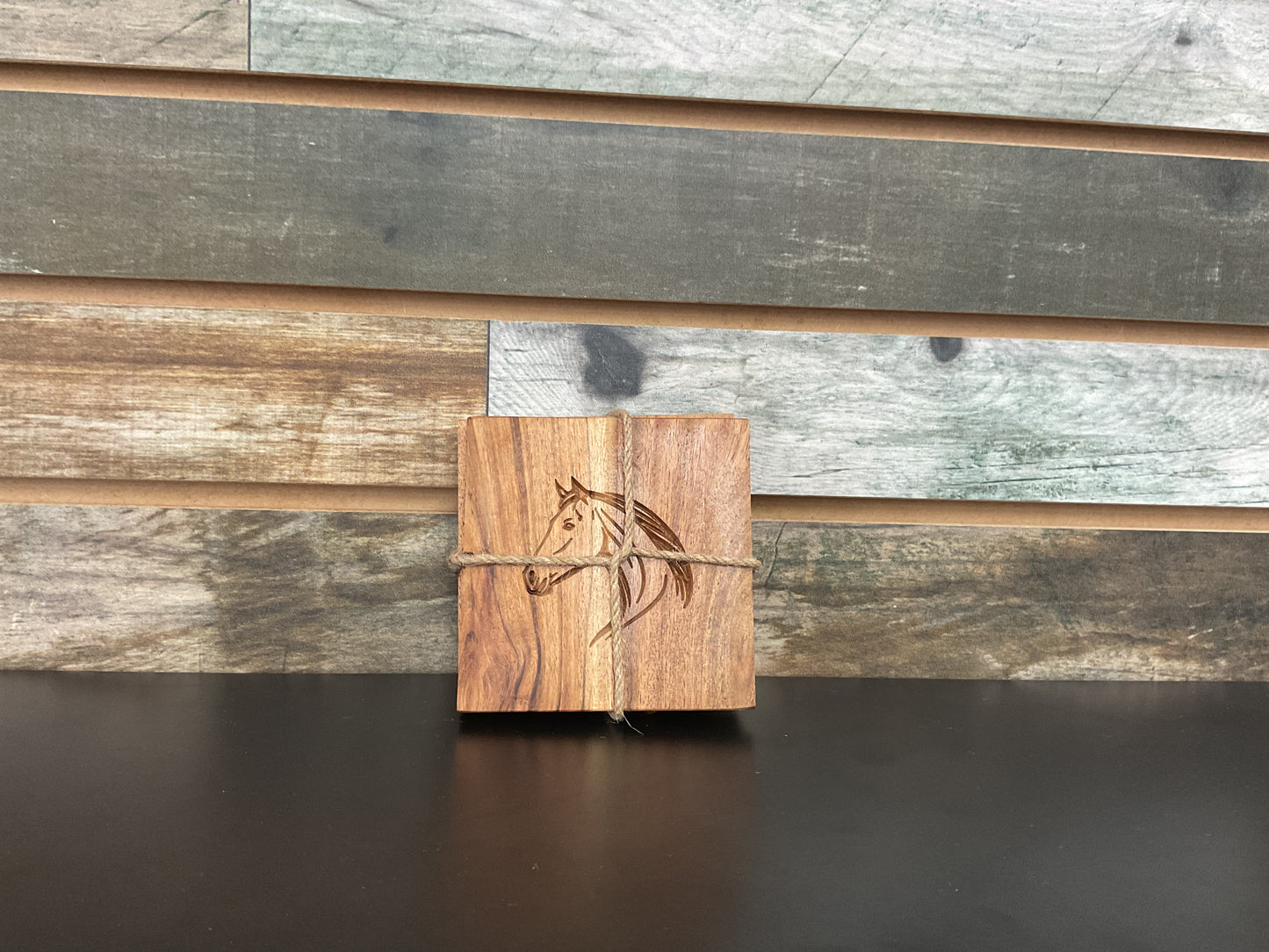 Wood Coasters with Horse Head Engraving