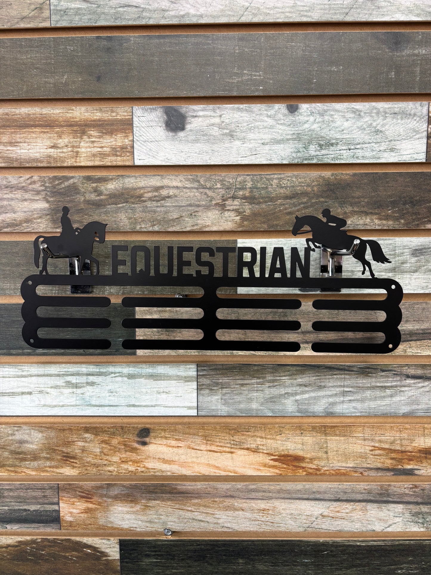 Metal Equestrian Black Ribbon Holder – Jumper & Dressage Design