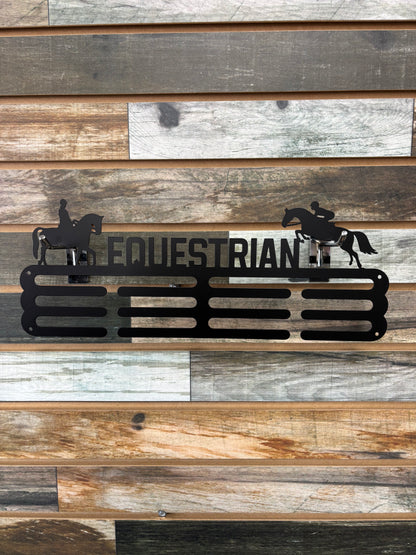 Metal Equestrian Black Ribbon Holder – Jumper & Dressage Design
