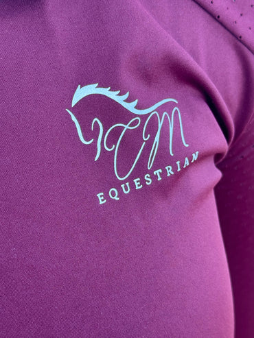 Burgundy white Equestrian Fancy cuff two tone long sleeve shirt