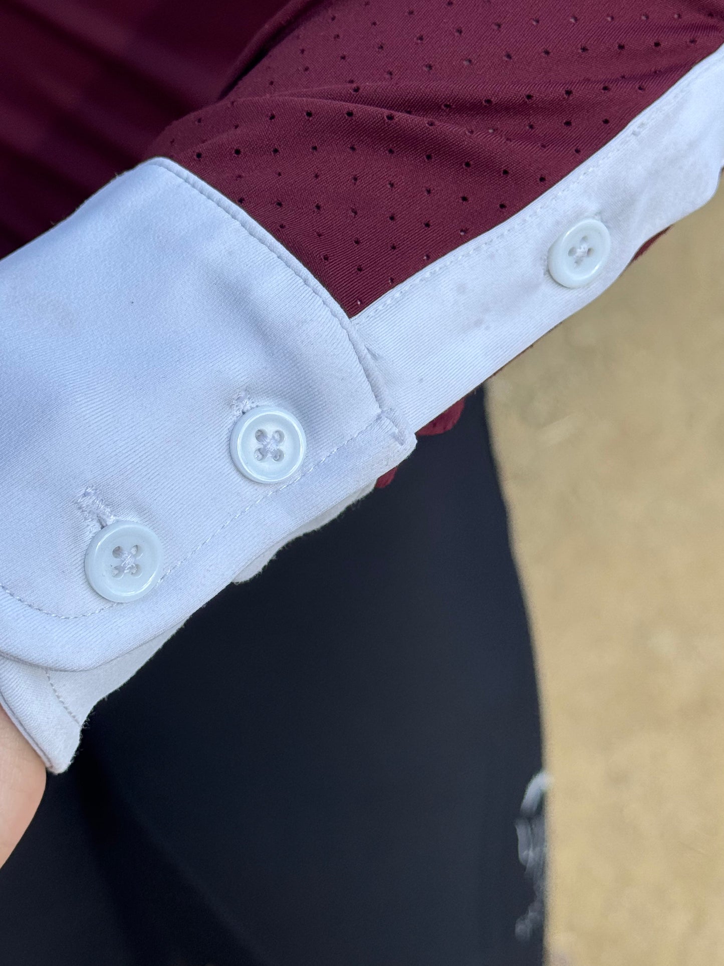 Burgundy white Equestrian Fancy cuff two tone long sleeve shirt