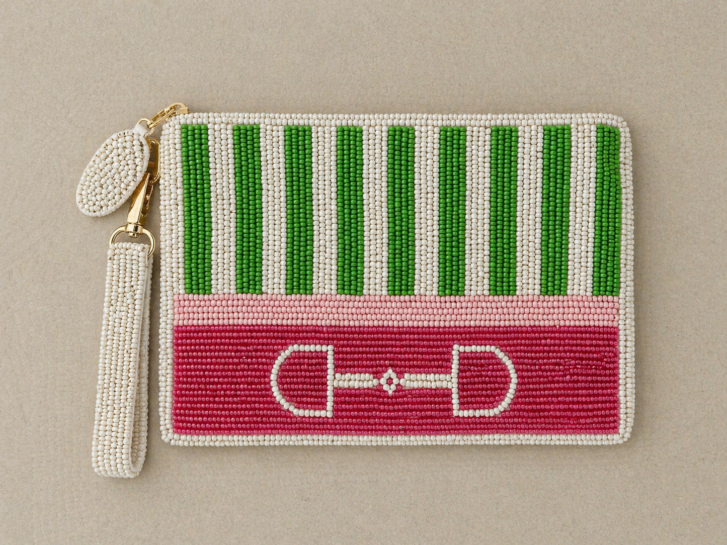 Preppy Stripe Bit Medium Beaded Pouch