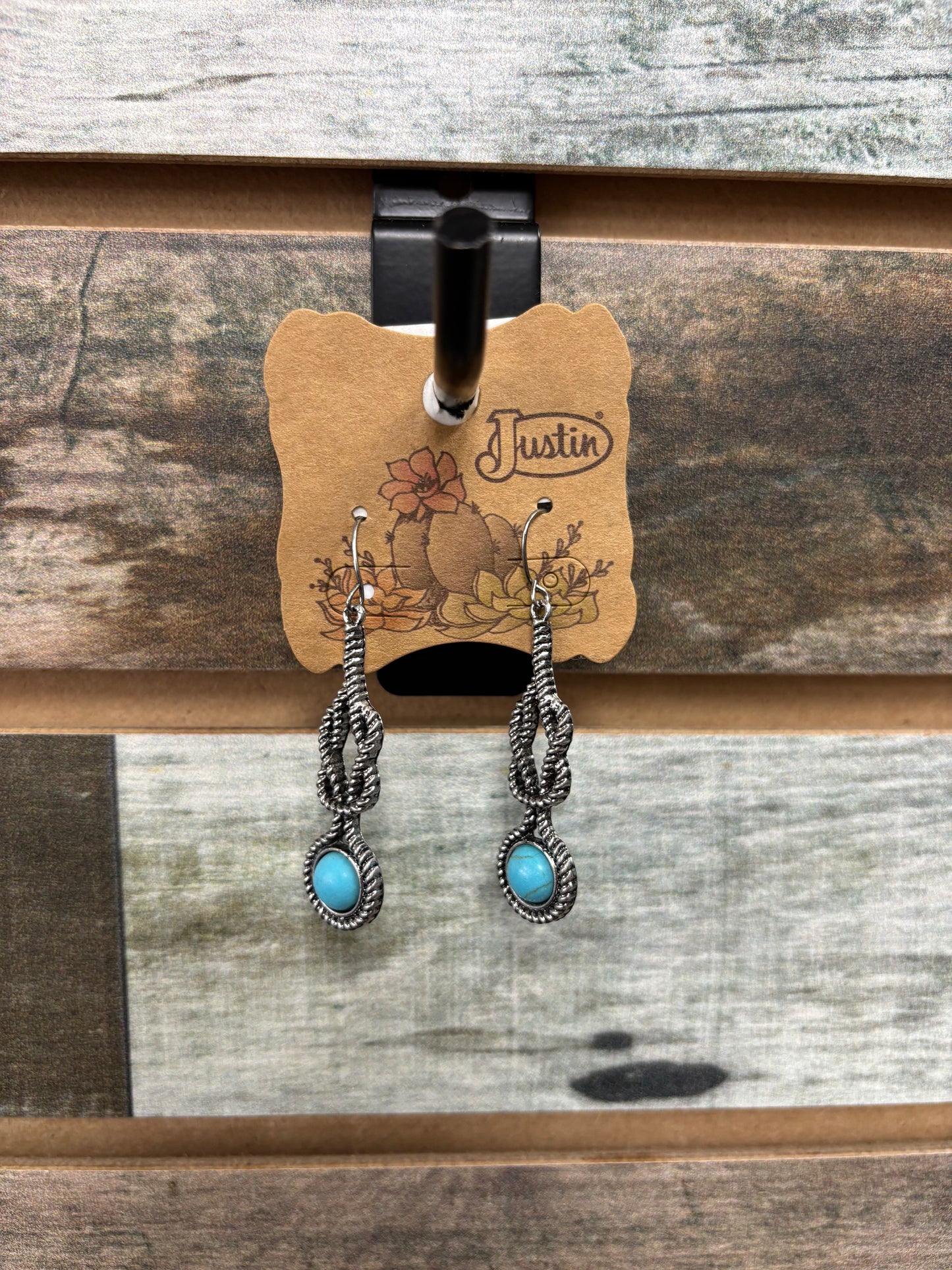 Justin Earrings Drop Dangle Square Knot With Faux Turquoise Stone