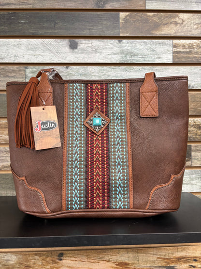 Justin Ladies Tote Brown with Webbed Panel