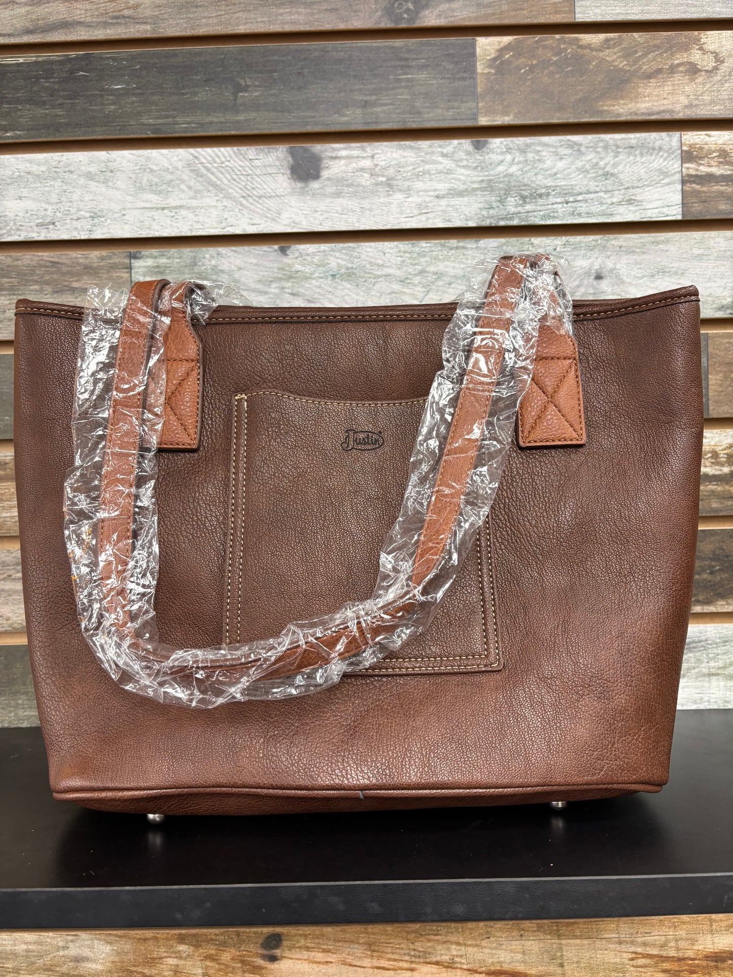 Justin Ladies Tote Brown with Webbed Panel