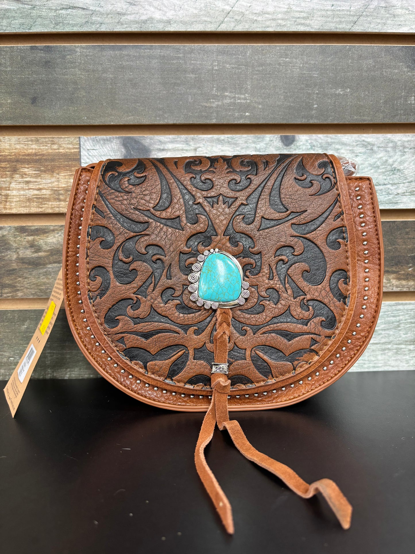 Catchfly Saddle Bag Embossed with Faux Turquoise Stone