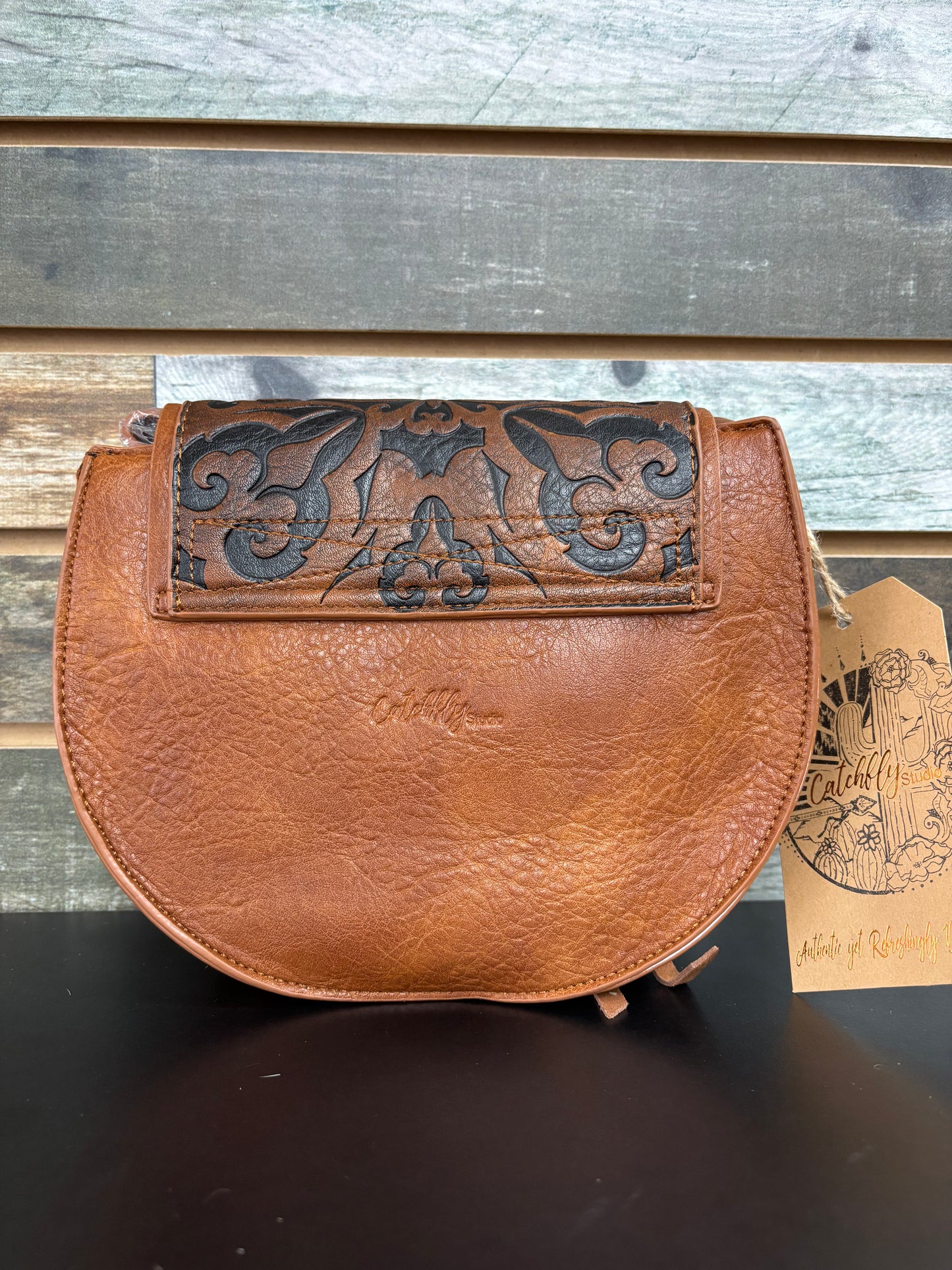 Catchfly Saddle Bag Embossed with Faux Turquoise Stone