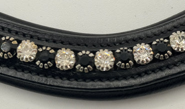 Bridleberry #206 Black Leather Browband w/ Black & Clear Crystals