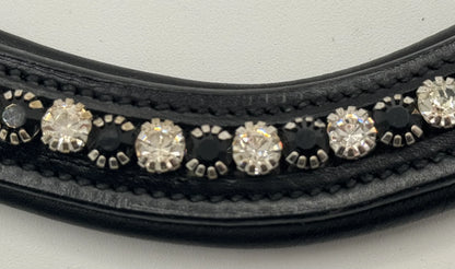Bridleberry #206 Black Leather Browband w/ Black & Clear Crystals