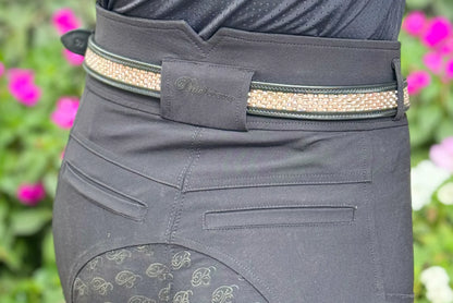 Bridleberry Women's Brown Leather Belt w/Peach Rectangle Crystal Design