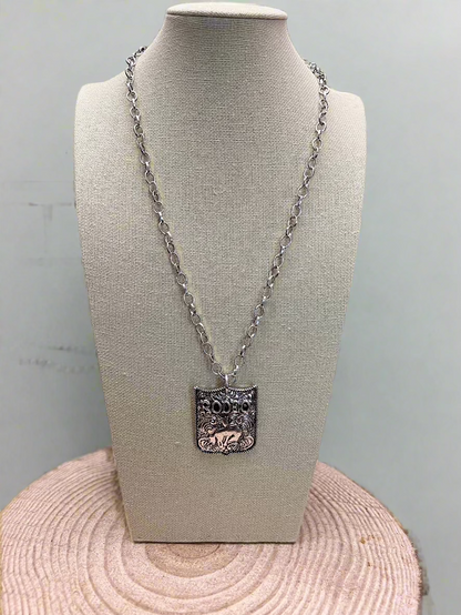 Western Rodeo Pendant Necklace (Silver color) - 22 inch + 3