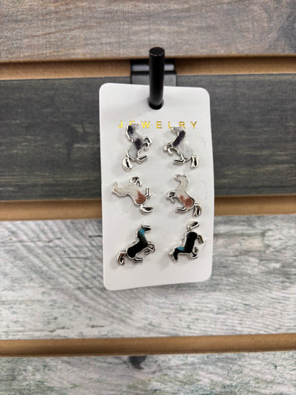 Leather Pattern Horse Stud Earrings