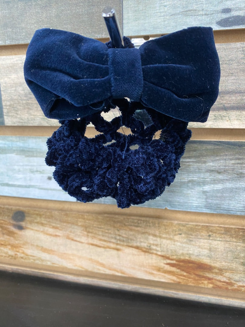 USED  Bun Hairnet One-Size Navy (Velvet) with Bow