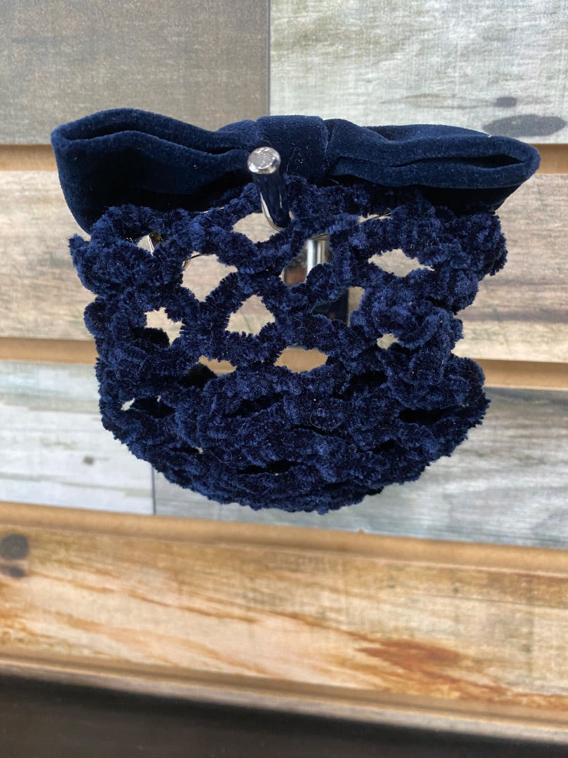 USED  Bun Hairnet One-Size Navy (Velvet) with Bow