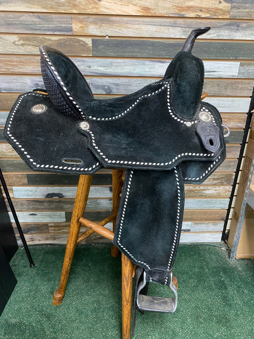 USED Josh Andrews Barrel Saddle 15.5" Seat | 7" Gullet Black Suede