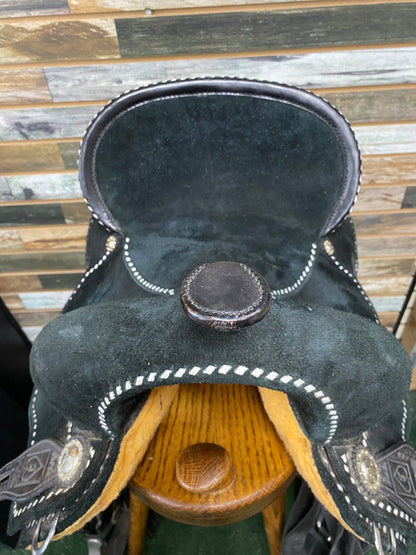 USED Josh Andrews Barrel Saddle 15.5" Seat | 7" Gullet Black Suede