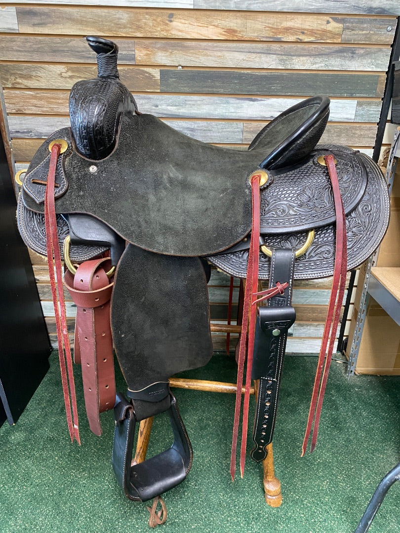 USED JRS Leather Western Ranch Saddle 17” Black