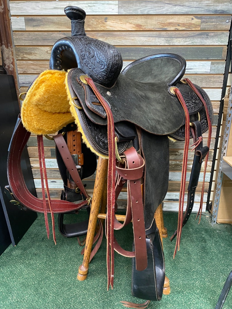 USED JRS Leather Western Ranch Saddle 17” Black