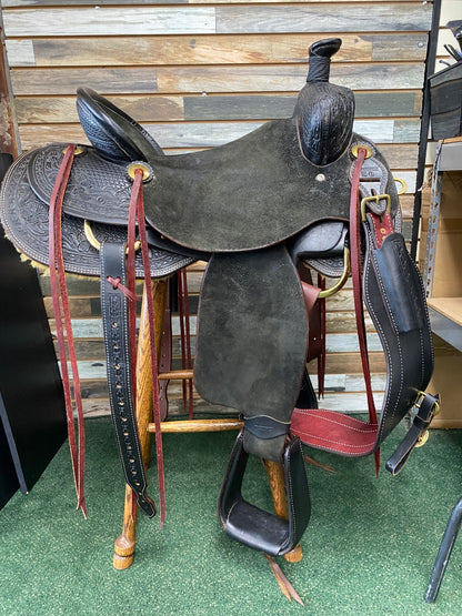 USED JRS Leather Western Ranch Saddle 17” Black