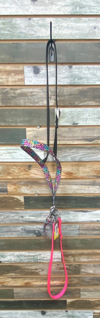 USED Hot Headstalls Western Tie Down | Horse | Rainbow Leopard | Hot Pink | Black
