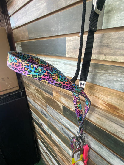 USED Hot Headstalls Western Tie Down | Horse | Rainbow Leopard | Hot Pink | Black
