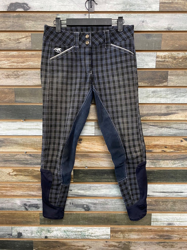 USED Piper Smartpak Full Seat Breeches 26R Navy/Black Plaid