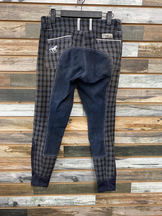 USED Piper Smartpak Full Seat Breeches 26R Navy/Black Plaid