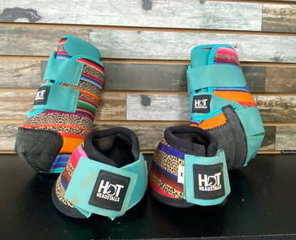 USED Hot Headstalls Serape Print Sport Boot (4) & Bell Boot (2) Set