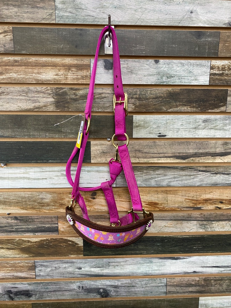 USED Little Paint Leather / Weaver Bronc Noseband Halter Horse Magenta | Cowboy Bunny