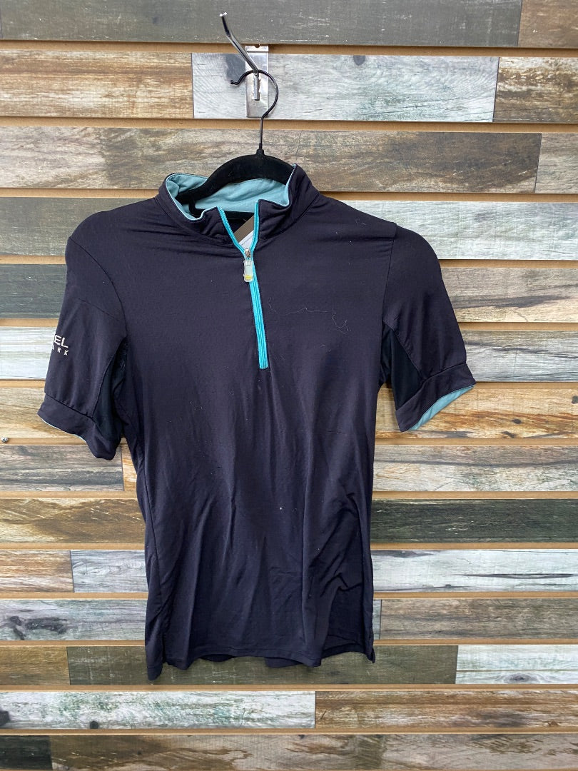 USED Kastel Denmark Short Sleeve Sunshirt Small Black/Teal Trim