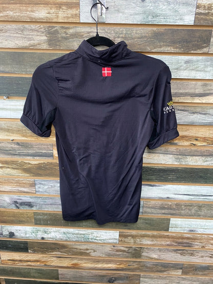 USED Kastel Denmark Short Sleeve Sunshirt Small Black/Teal Trim