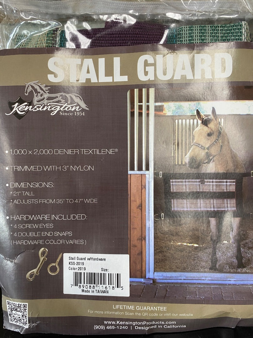 USED Kensington Stall Guard with Hardware 21" x 35-47" Green, Black and Tan Plaid w/Wine Trim
