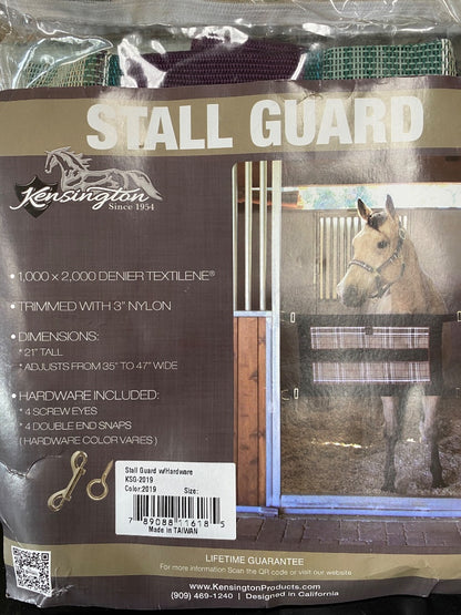 USED Kensington Stall Guard with Hardware 21" x 35-47" Green, Black and Tan Plaid w/Wine Trim