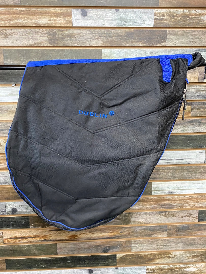USED Dublin English Saddle Bag with Strap  Black w/Blue Trim